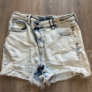 Risen asymmetrical acid wash shorts